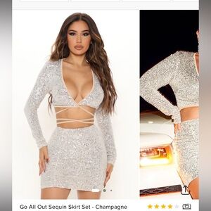 Silver Sequin Skirt Set